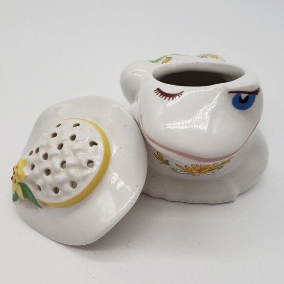 Avon Vintage 1980-82 Yellow Floral Greenery Flirtatious Frog Ceramic Pomander - Picture 3 of 14